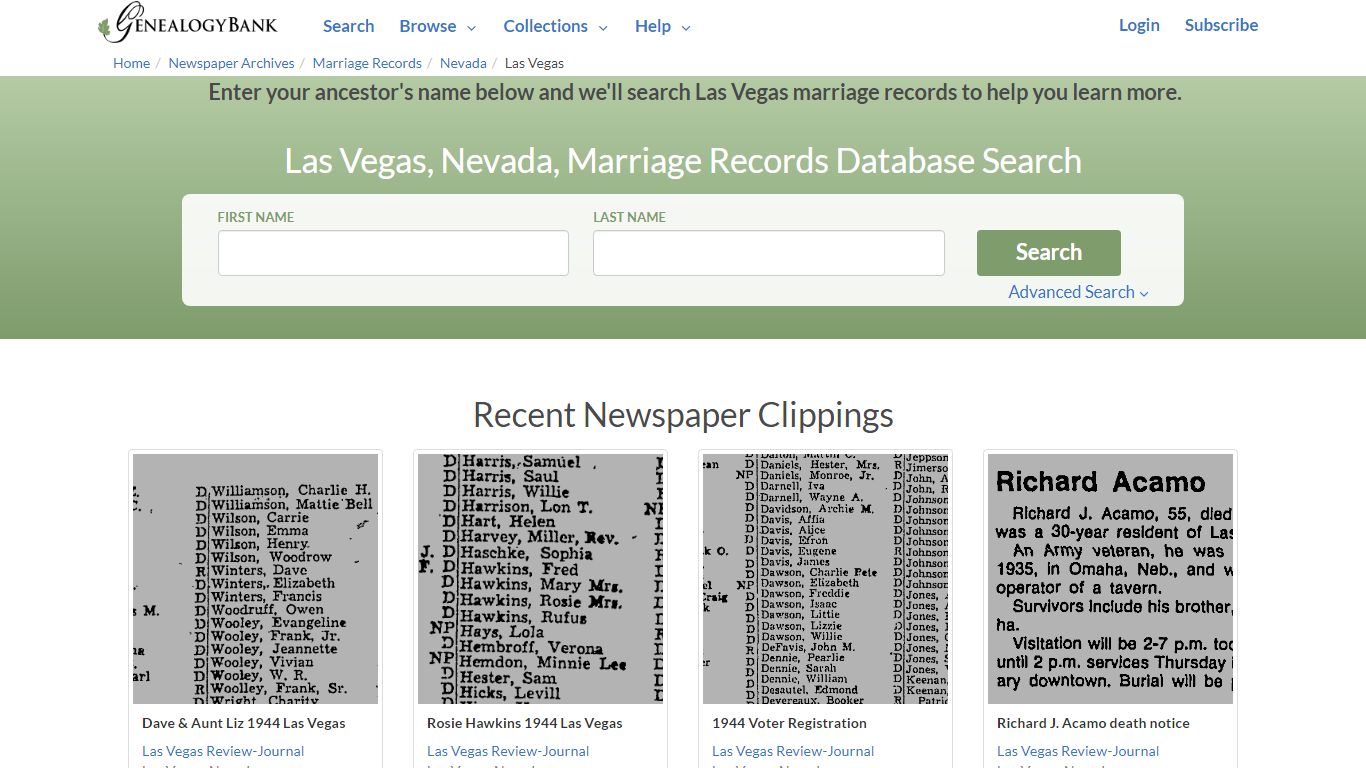 Las Vegas, Nevada, Marriage Records Online Search - GenealogyBank
